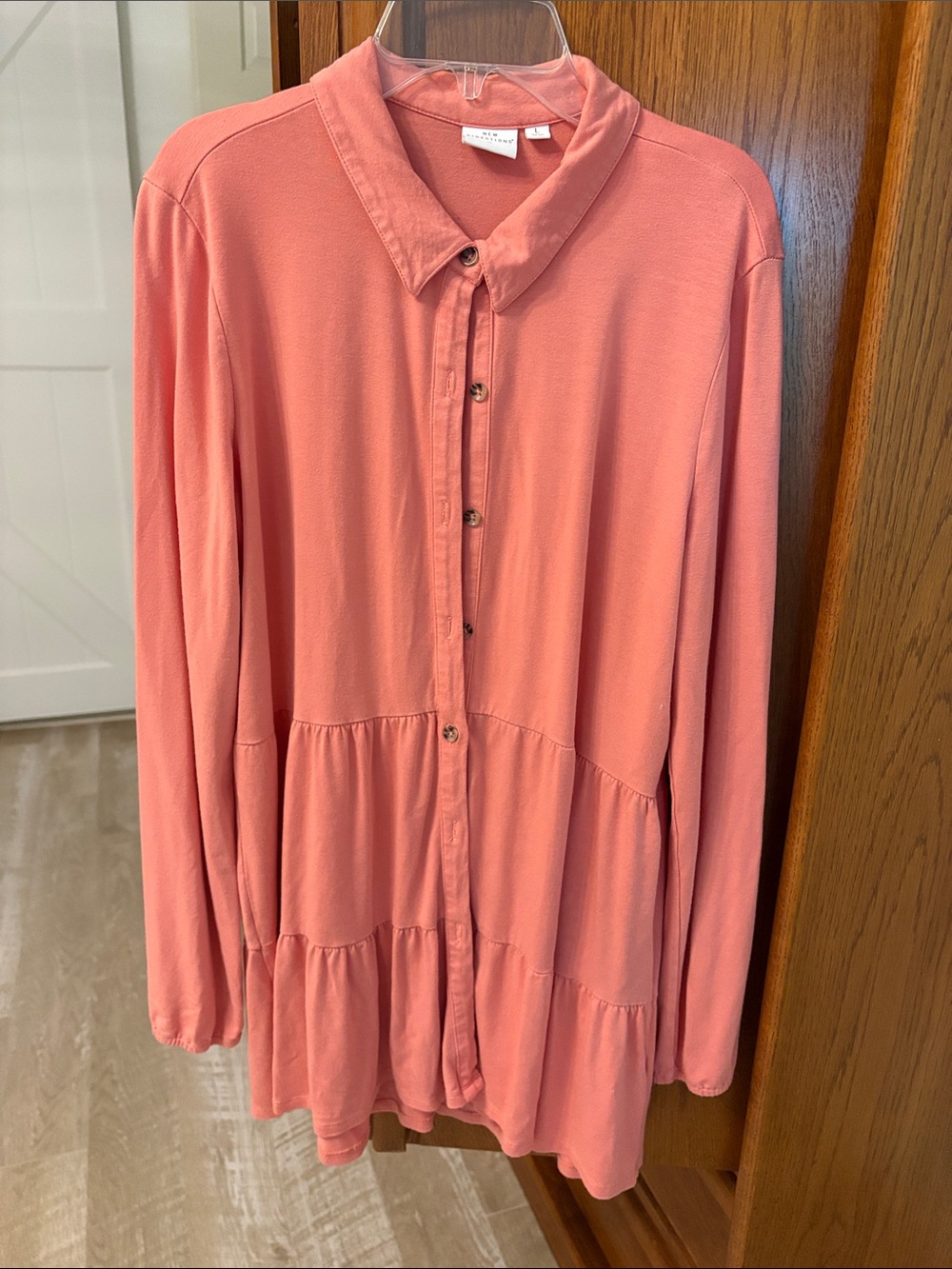 new directions Coral Button-Front Tiered Blouse